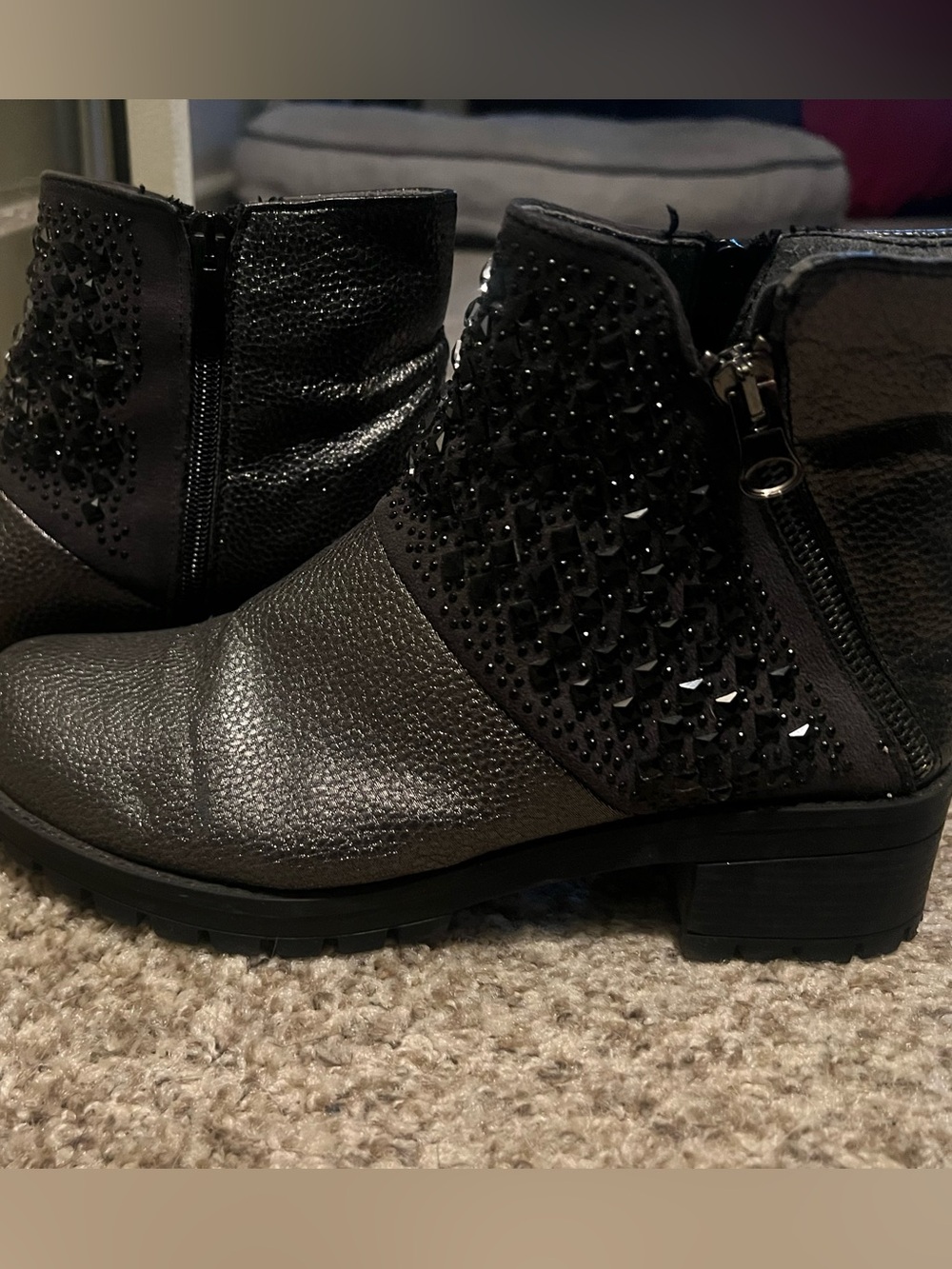 Embellished Ankle Boots in Black and Dark Gray - Women's